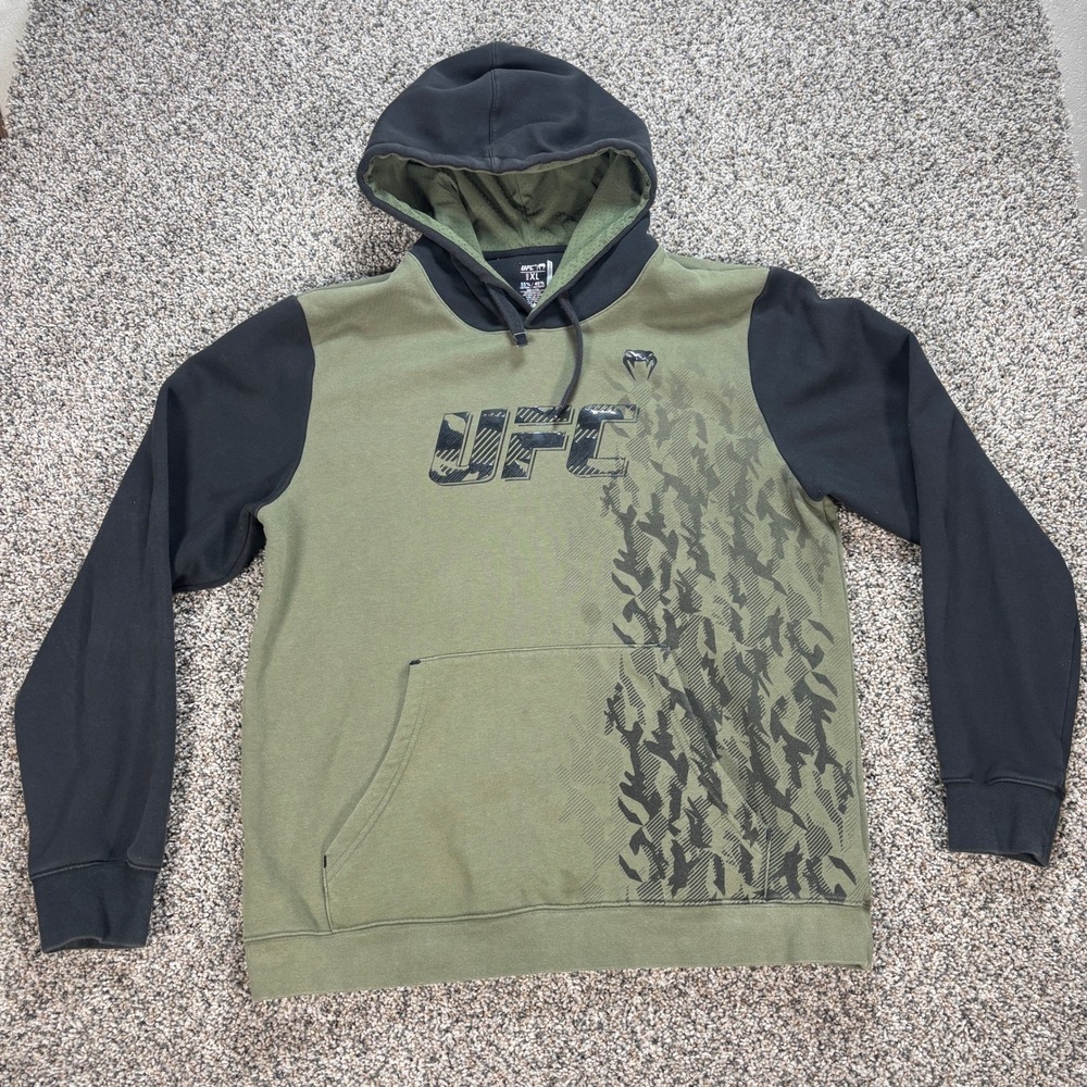 UFC Venum Men's XL Hoodie Olive Green Black Colorblock Graphic Sweatshirt MMA